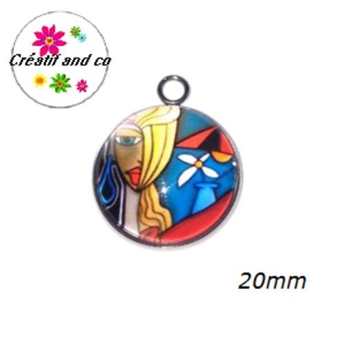 Pendentif cabochon visage abstrait  20mm