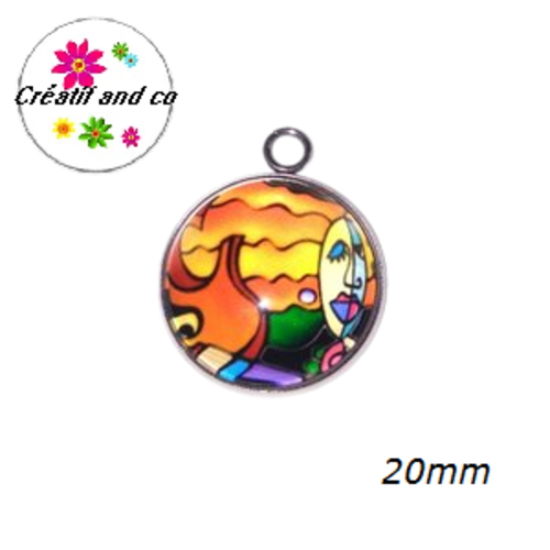 Pendentif cabochon visage abstrait 20mm
