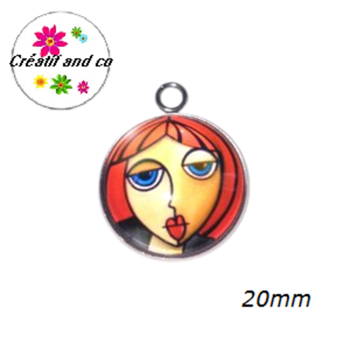 Pendentif cabochon visage abstrait 20mm