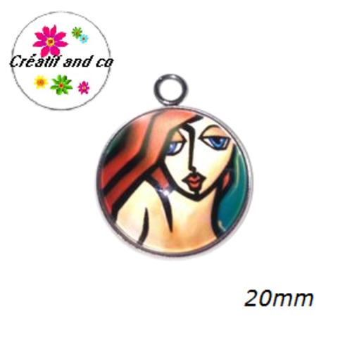 Pendentif cabochon visage abstrait 20mm