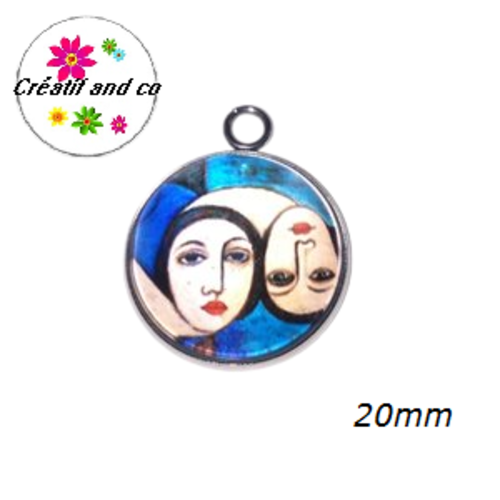 Pendentif cabochon duo de visage abstrait 20mm
