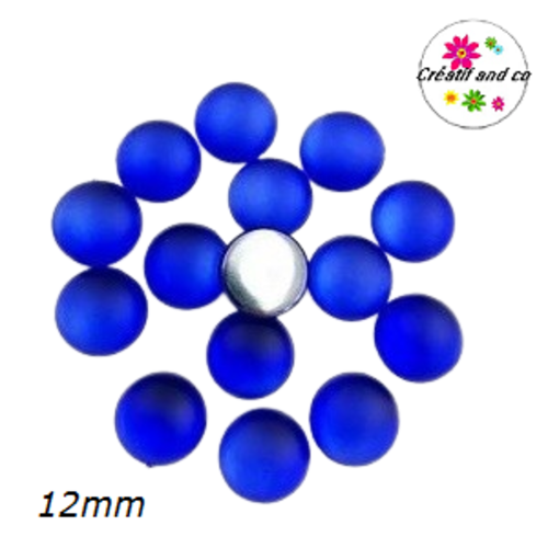 X2 cabochons effet givré bleu roi 12mm