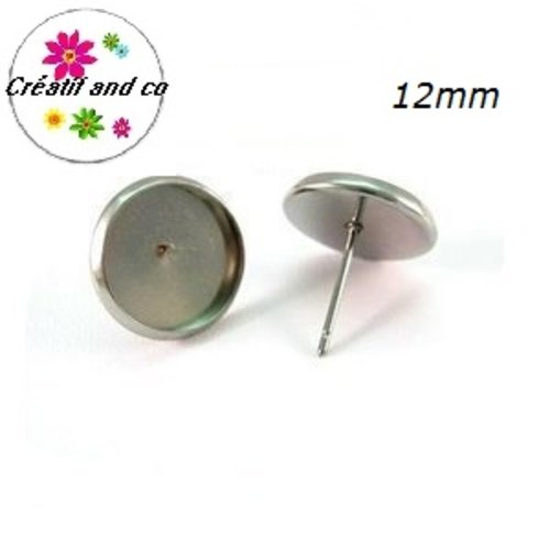 X4 puces oreilles argentées pour cabochon 12mm