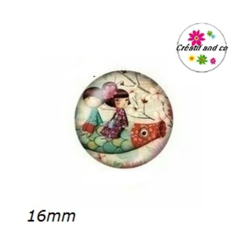 X2 cabochons femme/enfant sur poisson 16mm