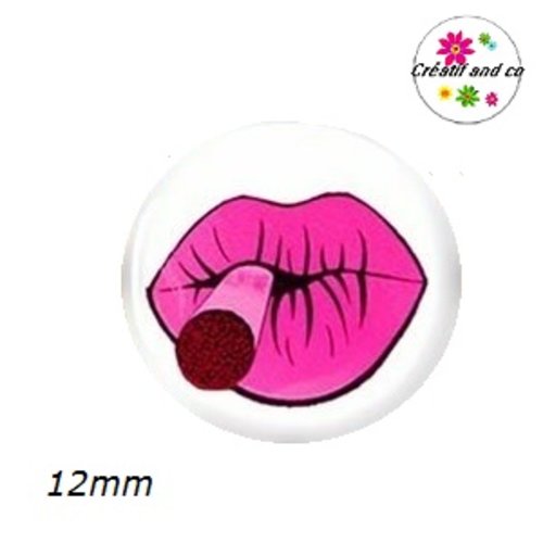 X 2 cabochons lips rose et cigarette 12mm
