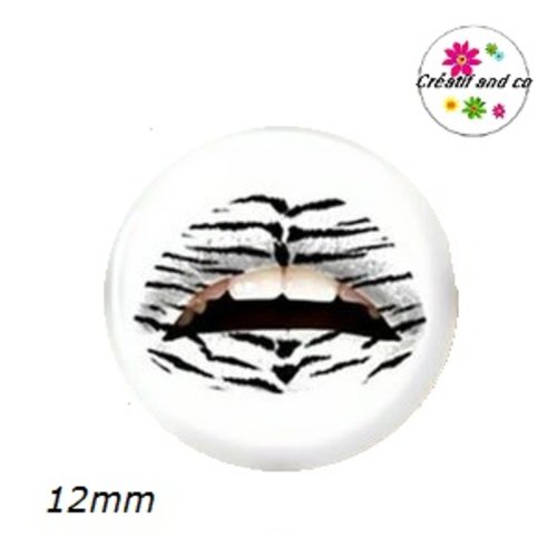 X 2 cabochons lips noires et blanches 12mm