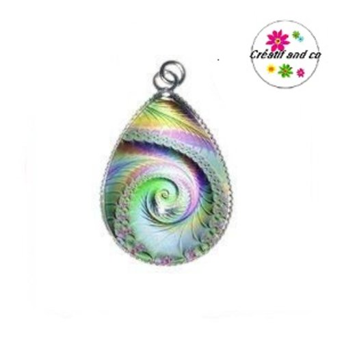 Pendentif cabochon goutte tourbillon coloré