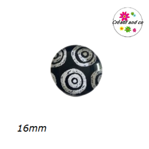 X2 cabochons noir et blanc 16mm