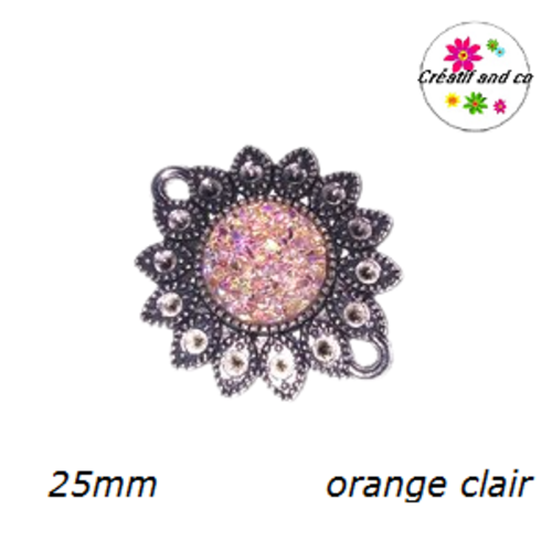 Connecteur argent tibétain forme fleur cabochon orange clair 25mm