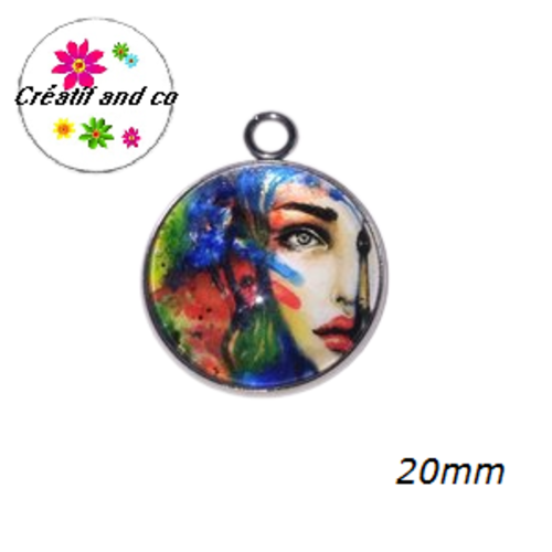 Pendentif cabochon visage femme 20mm