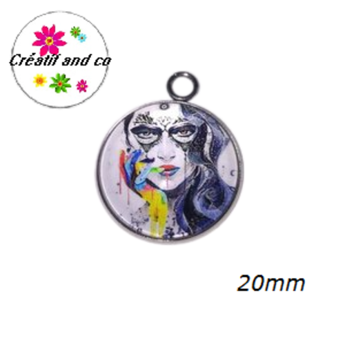 Pendentif cabochon visage femme 20mm