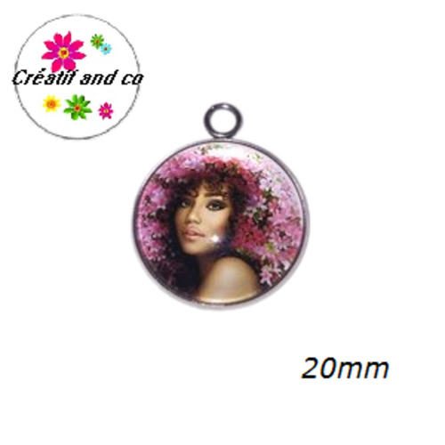 Pendentif cabochon visage femme 20mm