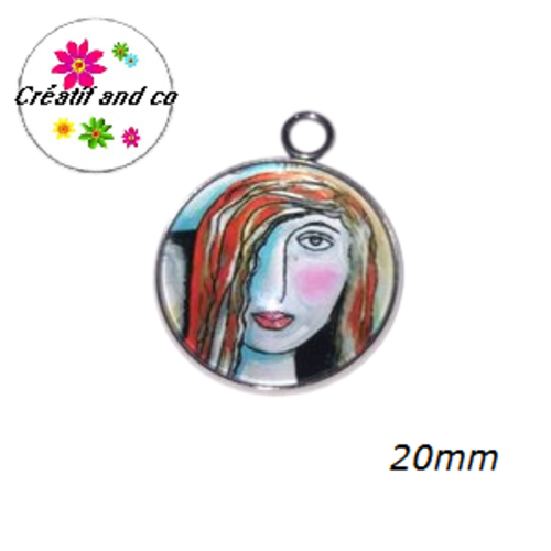 Pendentif cabochon visage femme peinture 20mm