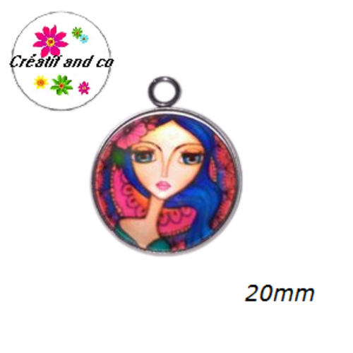 Pendentif cabochon visage femme 20mm