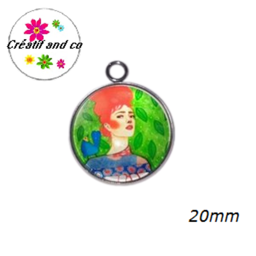 Pendentif cabochon femme chevelure orange 20mm
