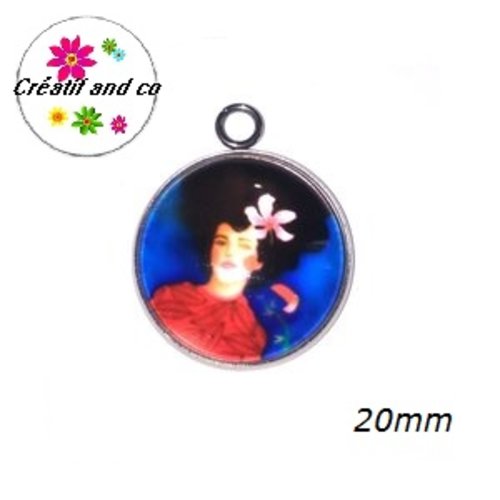 Pendentif cabochon femme chevelure noire 20mm