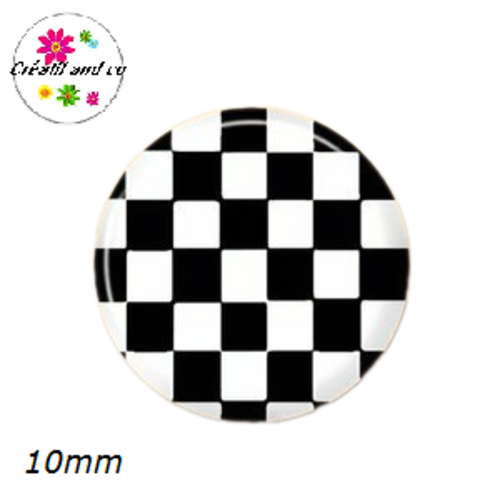 X2 cabochons noirs et blancs 10mm