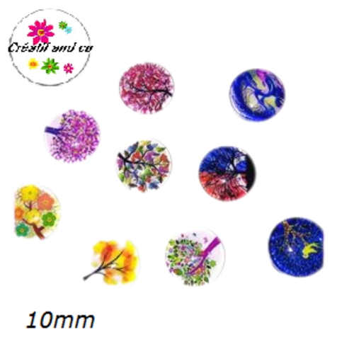 X9 cabochons thème arbre mix 10mm
