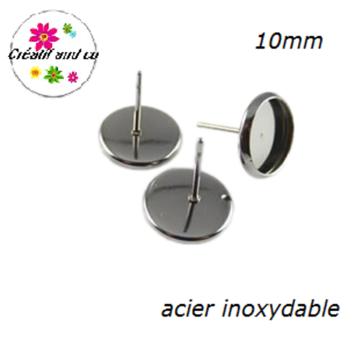 X4 puces oreilles acier inoxydable pour cabochon 10mm