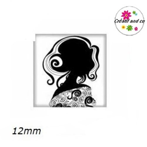 X2 cabochons carrés profil femme noir 12mm