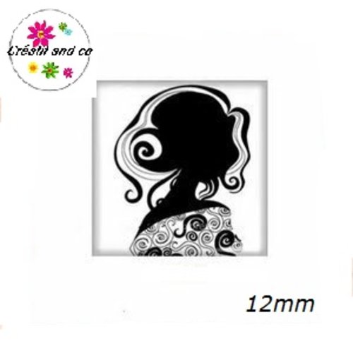 X2 cabochons carrés profil femme noir 12mm