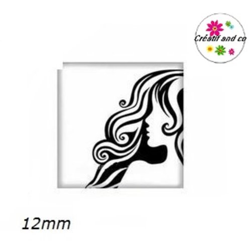 X2 cabochons carrés profil femme noir 12mm