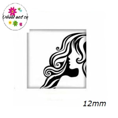 X2 cabochons carrés profil femme noir 12mm