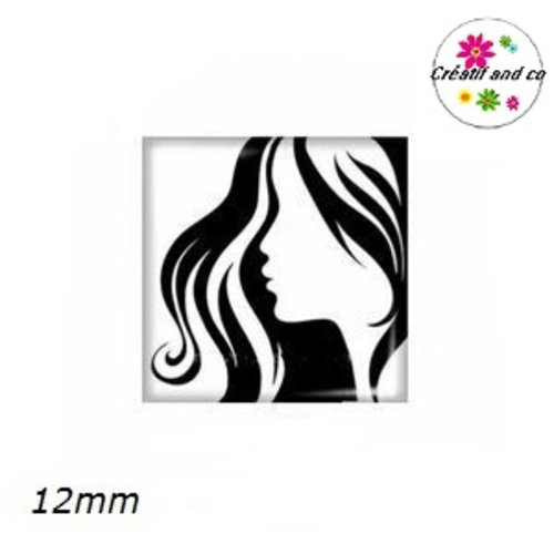 X2 cabochons carrés profil femme noir 12mm
