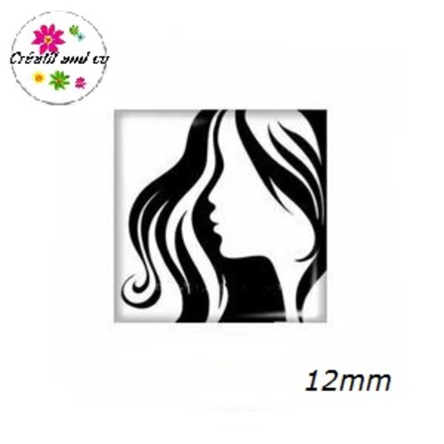 X2 cabochons carrés profil femme noir 12mm