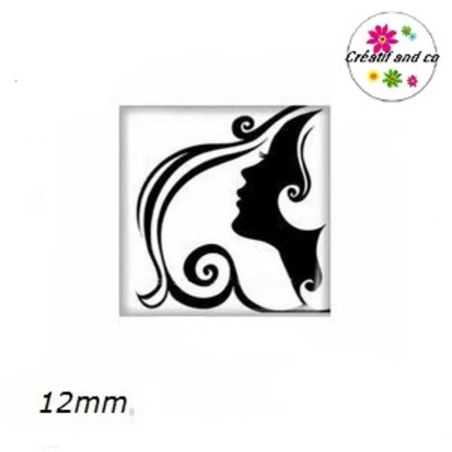 X2 cabochons carrés profil femme noir 12mm