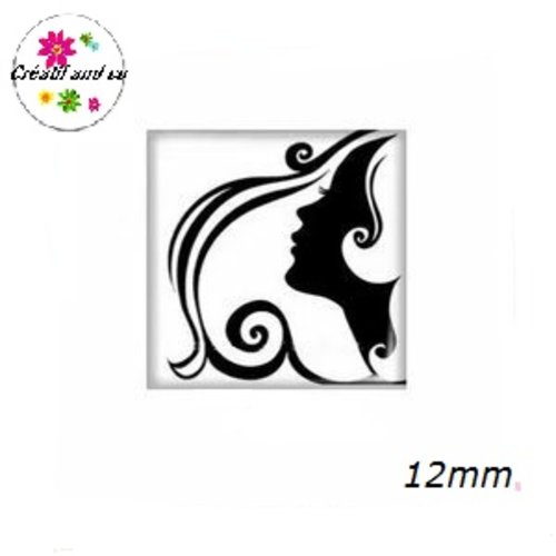 X2 cabochons carrés profil femme noir 12mm