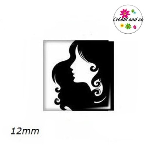X2 cabochons carrés profil femme noir 12mm