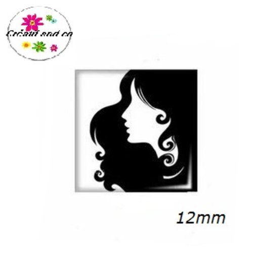 X2 cabochons carrés profil femme noir 12mm