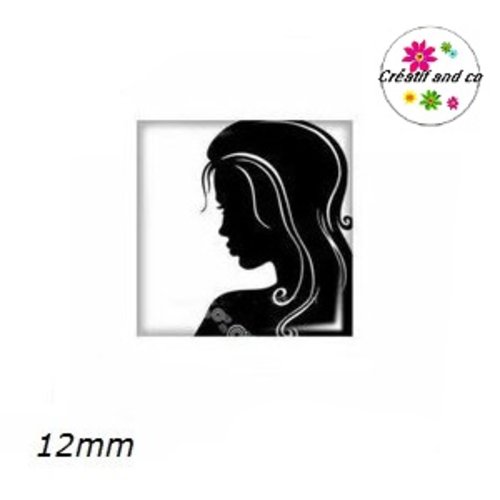 X2 cabochons carrés profil femme noir 12mm