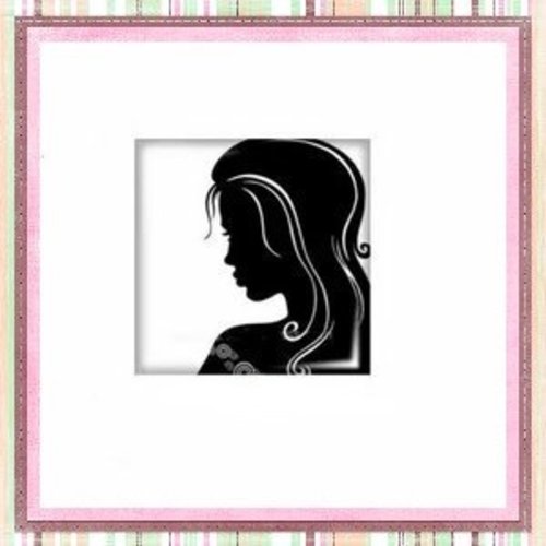 X2 cabochons carrés profil femme noir en verre 12mm