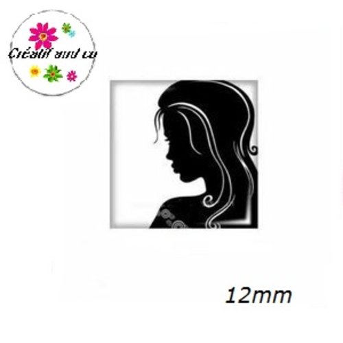 X2 cabochons carrés profil femme noir 12mm