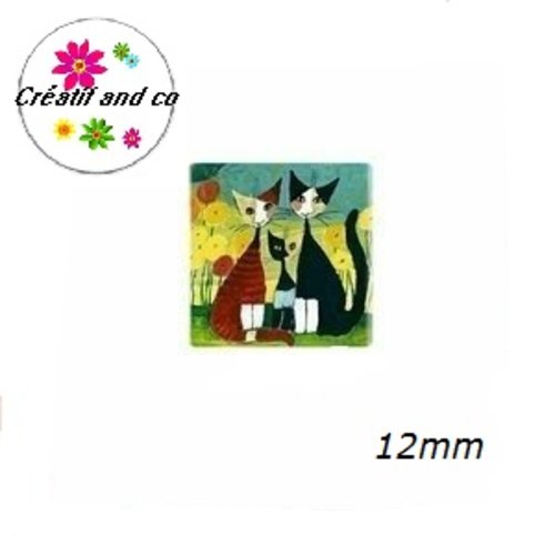 X2 cabochons carrés chat 12mm