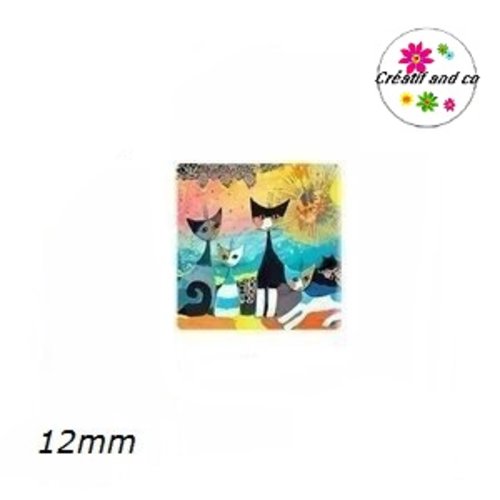 X2 cabochons carrés chat 12mm