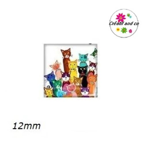 X2 cabochons carrés chat 12mm