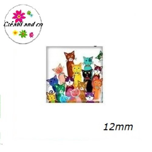 X2 cabochons carrés chat 12mm