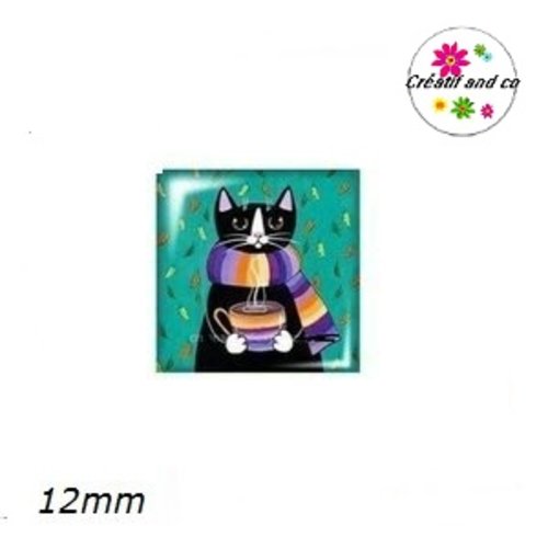 X2 cabochons carrés chat 12mm