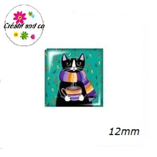 X2 cabochons carrés chat 12mm