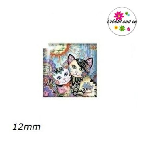 X2 cabochons carrés chat 12mm