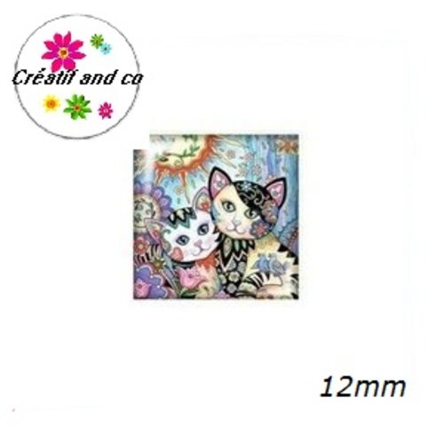 X2 cabochons carrés chat 12mm