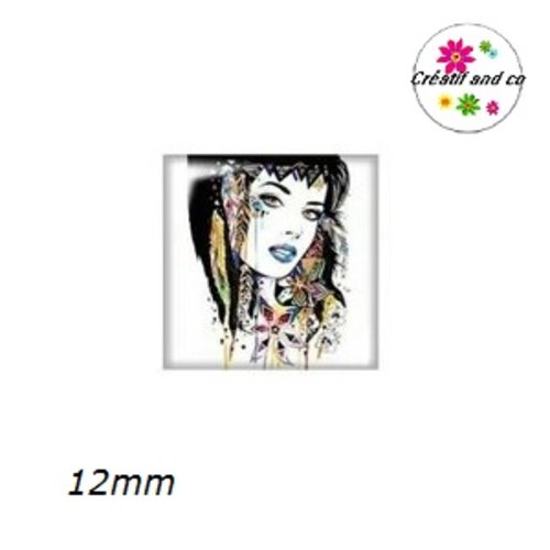 X2 cabochons visage femme indienne 12mm