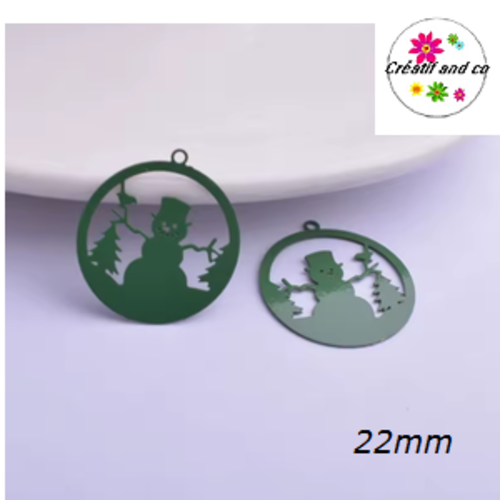 Breloque estampe bonhomme de neige dans boule verte  22mm