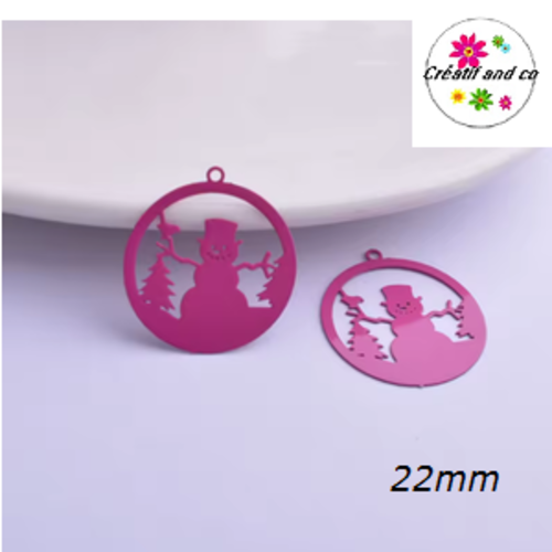 Breloque estampe bonhomme de neige dans boule violine 22mm