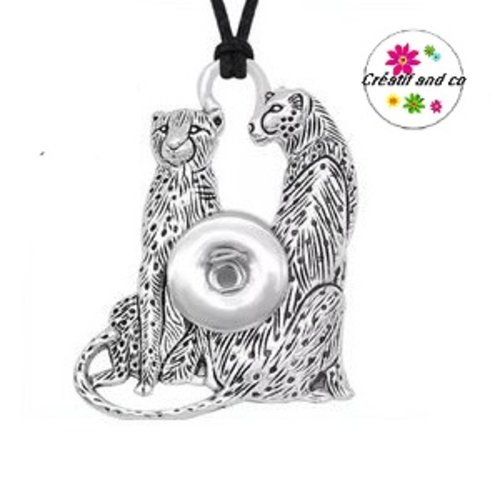 Collier pendentif duo de guépard pour bouton pression