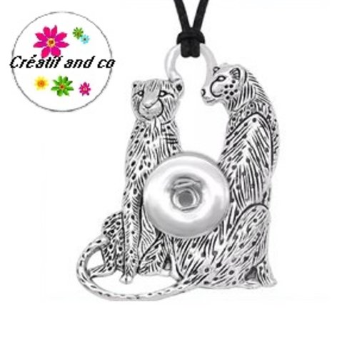 Collier pendentif duo de guépard pour bouton pression