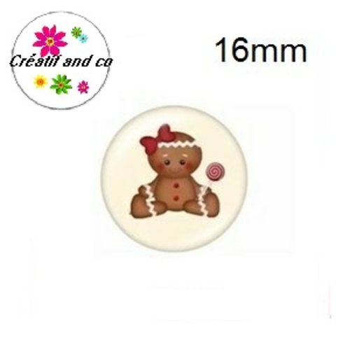 X2 cabochons bonhomme pain d'épice noël 16mm